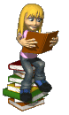 animated graphic of girl reading on book stack